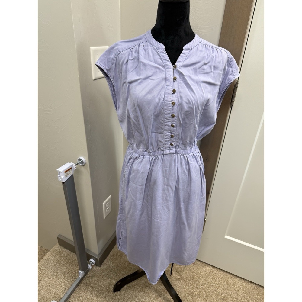 prAna Dress Slate Purple Grey Tencel Lyocell Button V Neck Casual Popover Small
